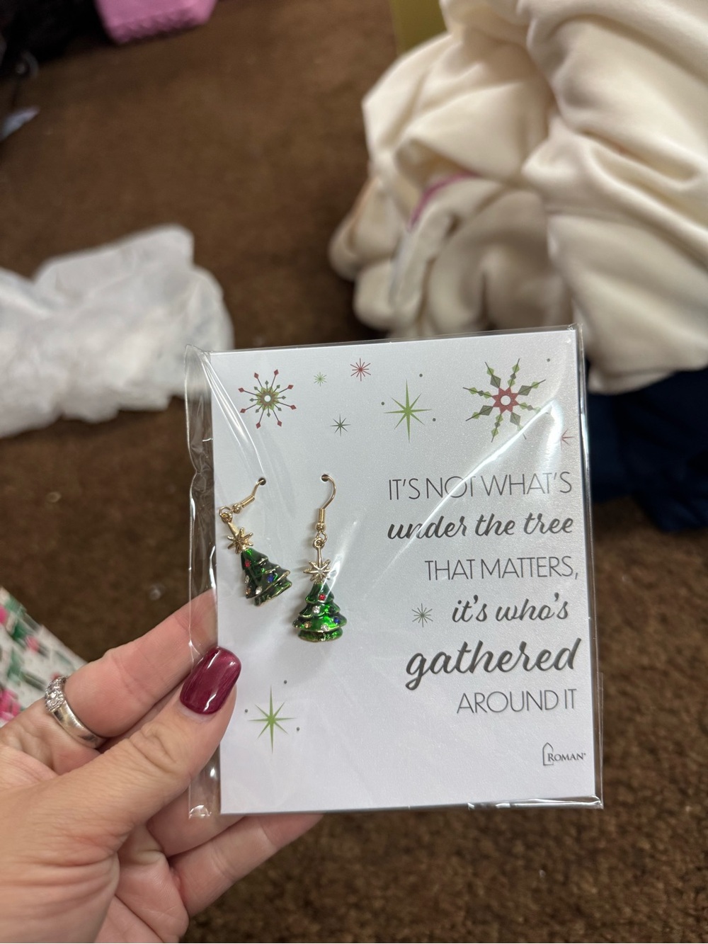 Green and Gold Christmas Tree Drop Earrings by Roman